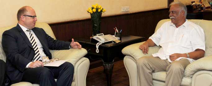 The High Commissioner of New Zealand to India, Grahame Morton calling on the Union Minister for Civil Aviation, Ashok Gajapathi Raju Pusapati, in New Delhi on September 05, 2014.