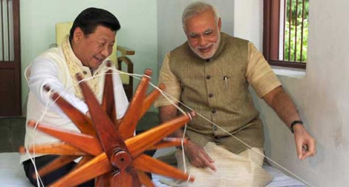 The Prime Minister, Narendra Modi and the Chinese President, Xi Jinping at the Sabarmati Ashram,