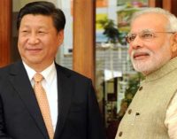The Prime Minister, Narendra Modi welcoming the Chinese President, Xi Jinping, at Hyatt Hotel, Ahmedabad