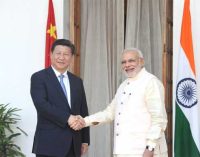 The Prime Minister, Narendra Modi shaking hands with the Chinese President, Xi Jinping in New Delhi
