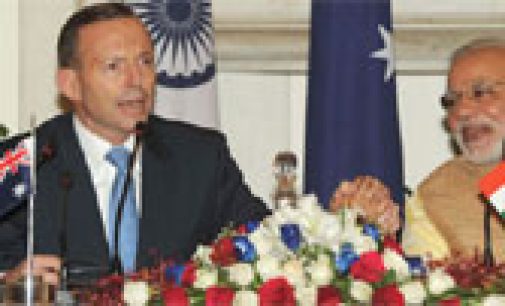 Prime Minister, Shri Narendra Modi and the Prime Minister of Australia, Mr. Tony Abbott, at the Joint Press Statements
