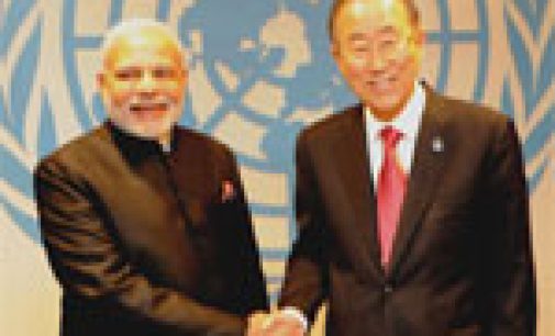 PM Narendra Modi meeting the UNGA Secretary-General Ban Ki-moon at UN Headquarters in New York