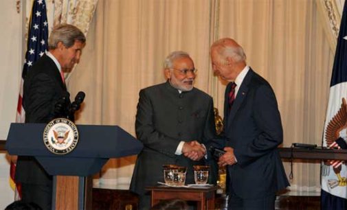 The Prime Minister, Narendra Modi at lunch hosted by the US Vice President, Joe Biden and the US Secretary of State, John Kerry