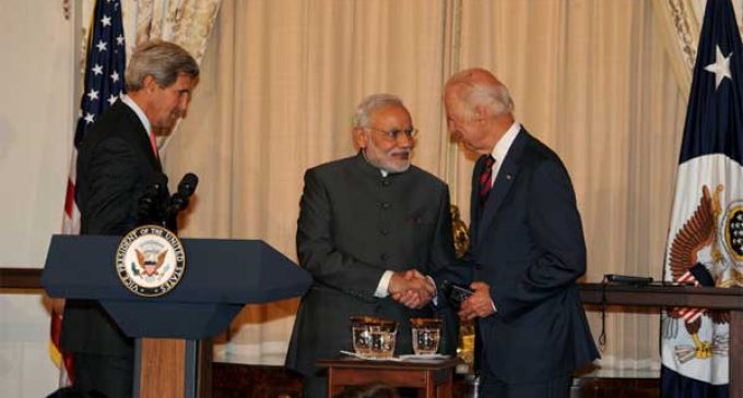 The Prime Minister, Narendra Modi at lunch hosted by the US Vice President, Joe Biden and the US Secretary of State, John Kerry