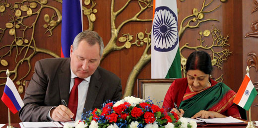 External Affairs Minister Sushma Swaraj and Dmitry Rogozin, Russian Deputy Prime Minister signing the 20th IRIGC-TEC Protocol 
