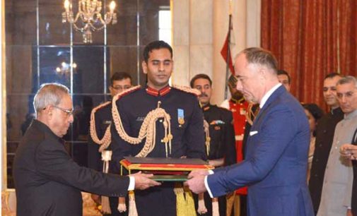 The Ambassador-Designate of Hungary, Szilveszter Bus presenting his credential to the President,