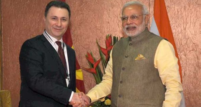 The Prime Minister, Narendra Modi meeting the Prime Minister of Macedonia, Nicola Gruevski, in Gandhinagar, Gujarat on January 11, 2015.