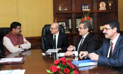 The Finance Minister of Republic of Turkey, Mehmet Simsek meeting the MoS for Petroleum and Natural Gas (IC), Dharmendra Pradhan