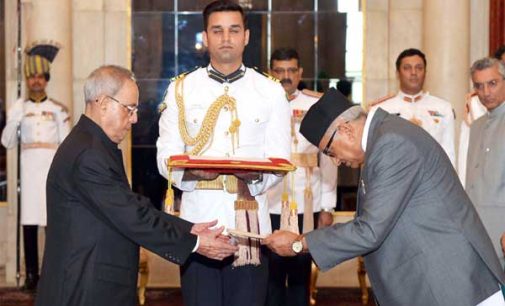 The Ambassador-designate of Nepal, Deep Kumar Upadhyay presenting his credential to the President,
