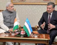 The Prime Minister, Narendra Modi meeting the Prime Minister of Uzbekistan, Shavkat Miromonovich Mirziyoyev