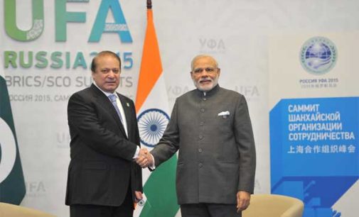The Prime Minister, Narendra Modi meeting the Prime Minister of Pakistan, Nawaz Sharif, on the sidelines of the SCO Summit