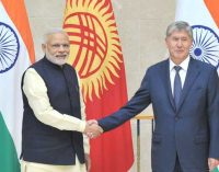 The Prime Minister, Narendra Modi with the President of Kyrgyz Republic, Almazbek Atambayev,