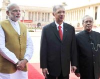 President of the Republic of Seychelles, James Alix Michel with the President, Pranab Mukherjee and the Prime Minister, Narendra Modi
