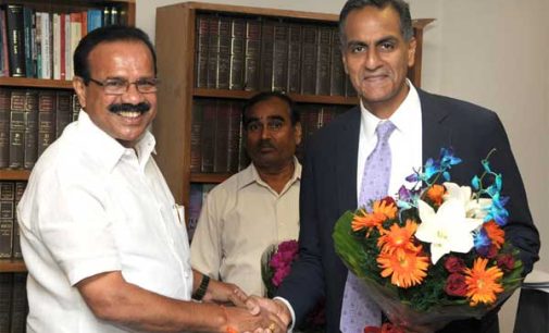 Ambassador of the United States of America, Richard Rahul Verma calls on the Minister for Law & Justice, D.V. Sadananda Gowda