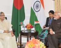 The Prime Minister, Narendra Modi meeting the Prime Minister of Bangladesh, Sheikh Hasina