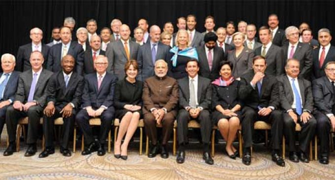 Prime Minister, Narendra Modi in a group photograph with the leading Fortune 500 CEOs, at a special event