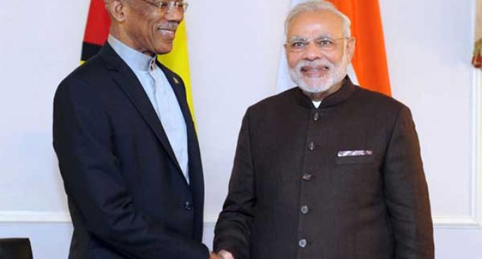 Prime Minister, Narendra Modi meets the President of Guyana, David Arthur Granger
