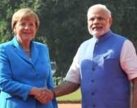 German Chancellor, Dr. Angela Merkel with the Prime Minister, Narendra Modi, at the Ceremonial Reception