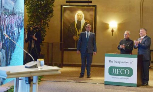 President, Pranab Mukherjee and the HM King Abdullah of Jordan at the Remote inauguration of JIFFCO Plant