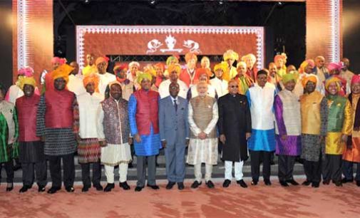 Prime Minister, Narendra Modi with the African leaders during the special dinner hosted, on the sidelines of the 3rd India Africa Forum Summit