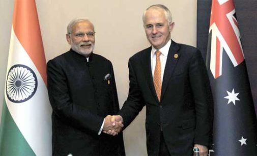 Prime Minister, Narendra Modi and the Prime Minister of Australia, Malcolm Turnbull in their first bilateral meeting