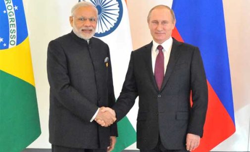 Prime Minister, Narendra Modi with the President of Russian Federation, Vladimir Putin, at the BRICS meeting,