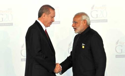 Prime Minister, Narendra Modi being welcomed by the President of Turkey, Recep Tayyip Erdogan, at the G20 Summit 2015