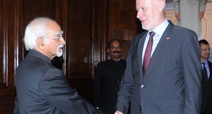 President of the National Assembly of Republic of the Slovenia, Dr. Milan Brglez calling on the Vice President of India and Chairman, Rajya Sabha, Mohd. Hamid Ansari
