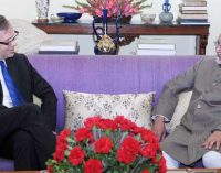 Ambassador of Norway to India, Nils Ragnar Kamsvag calling on the Vice President, Mohd. Hamid Ansari, in New Delhi