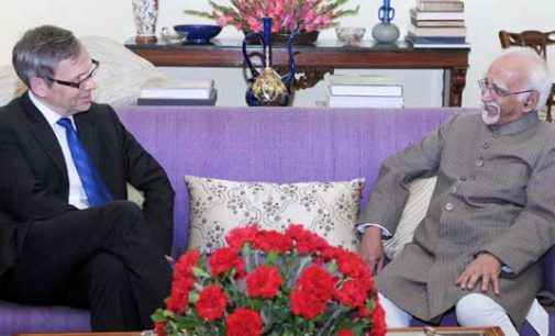 Ambassador of Norway to India, Nils Ragnar Kamsvag calling on the Vice President, Mohd. Hamid Ansari, in New Delhi