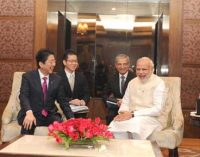 Prime Minister, Narendra Modi and the Prime Minister of Japan, Shinzo Abe in a one-on-one meeting