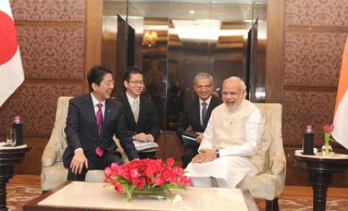 Prime Minister, Narendra Modi and the Prime Minister of Japan, Shinzo Abe in a one-on-one meeting