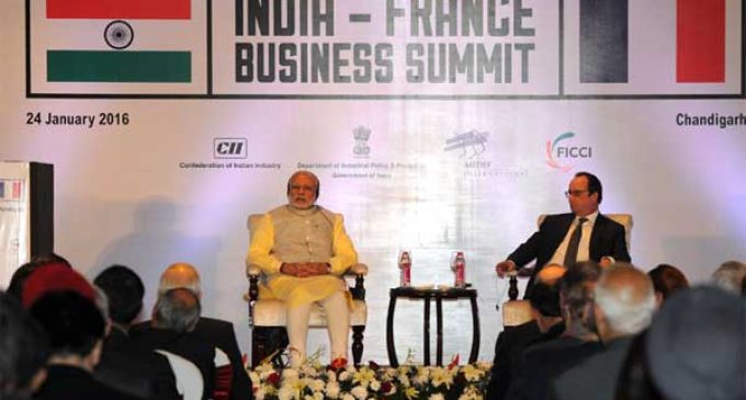 PM, Narendra Modi and the President of France, Francois Hollande, at the India-France Business Summit