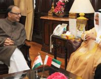 Minister of Economy, UAE, Sultan Al Mansoori meeting the Minister for Finance, Corporate Affairs and I&B, Arun Jaitley