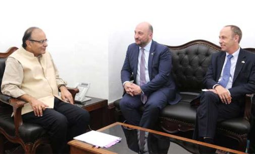 Deputy Prime Minister and Minister for Economy, Luxembourg, Etienne Schneider meeting the Minister for Finance, Corporate Affairs and Information & Broadcasting, Arun Jaitley, in New Delhi.