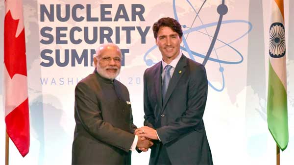 The Prime Minister, Narendra Modi meeting the Prime Minister of Canada, Justin Trudeau, on the sidelines of the Nuclear Security Summit 2016, in Washington DC.