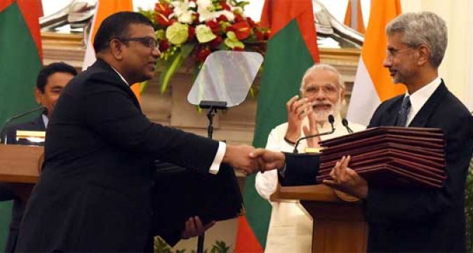 Prime Minister, Narendra Modi and the President of the Republic of Maldives, Abdulla Yameen Abdul Gayoom
