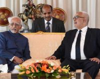 Vice President, M. Hamid Ansari with the Prime Minister of Morocco, Abdelilah Benkirane on his arrival