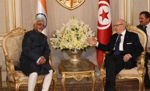 Vice President, M. Hamid Ansari calling on the President of Tunisia, Beji Caid Essebsi, in Tunisia.