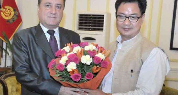 Ambassador of the Syrian Arab Republic to India, Dr. Riad Kamel Abbas calling on the Minister of State for Home Affairs, Kiren Rijiju