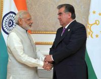 Prime Minister, Narendra Modi in a bilateral meeting with the President of the Republic of Tajikistan, Emomali Rahmon