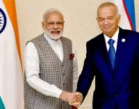 Prime Minister, Narendra Modi in a bilateral meeting with the President of the Republic of Uzbekistan, Islam Karimov,