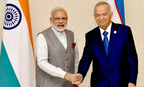 Prime Minister, Narendra Modi in a bilateral meeting with the President of the Republic of Uzbekistan, Islam Karimov,