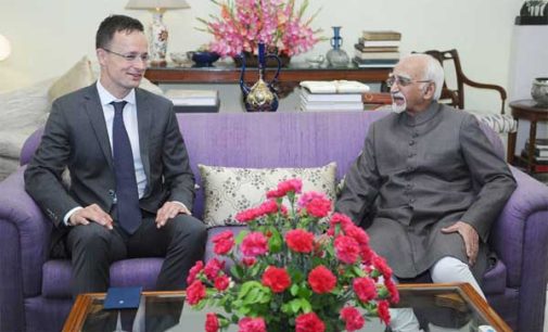Minister of Foreign Affairs and Trade of Hungary, Peter Szijjarto calling on the Vice President, M. Hamid Ansari