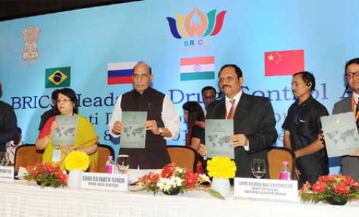 Home Minister, Rajnath Singh releasing the publication at the inauguration of the BRICS Heads of Drug Control Agencies Working Group Meeting