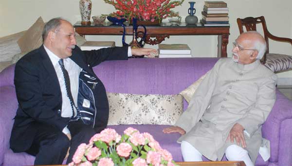The Ambassador of Tunisia to India, Tarek Azouz calling on the Vice President, M. Hamid Ansari, in New Delhi.