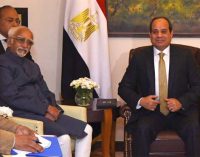 Vice President, M. Hamid Ansari calling on the President of the Arab Republic of Egypt, Abdel Fattah el-Sisi, in New Delhi.