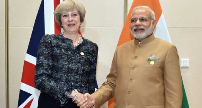 Prime Minister, Narendra Modi meeting the Prime Minister of United Kingdom (UK), Theresa May,