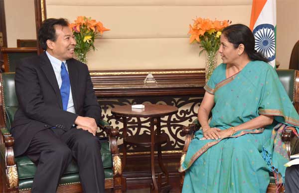 The Ambassador-designate of People Republic of China, Luo Zhaohui meeting the Minister of State for Commerce & Industry (Independent Charge), Nirmala Sitharaman, in New Delhi.