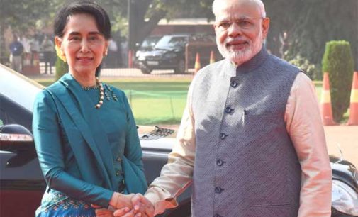 Prime Minister, Narendra Modi receiving the State Counsellor of Myanmar, Aung San Suu Kyi,